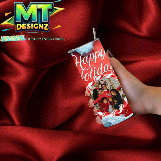 20 OZ Skinny Tumbler CandyCane Design Hot and Cold Custom Design To add ice and fruit/charm lids Make Sure to select this option prior to checking out (Copy)