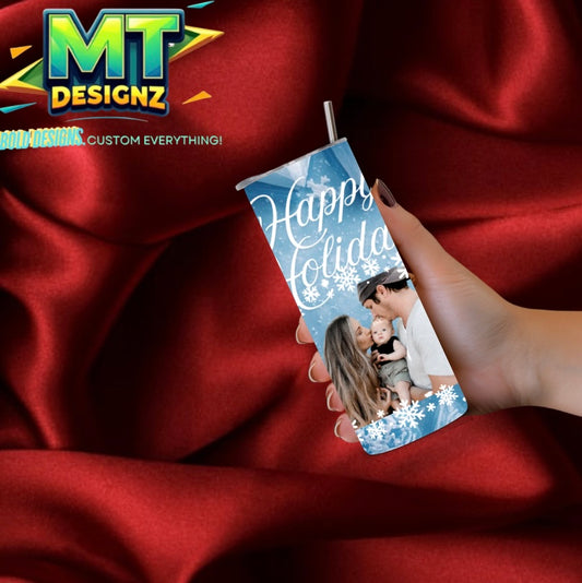 20 OZ Skinny Tumbler Holiday Snowflake Design Hot and Cold Custom Design To add ice and fruit/charm lids Make Sure to select this option prior to checking out