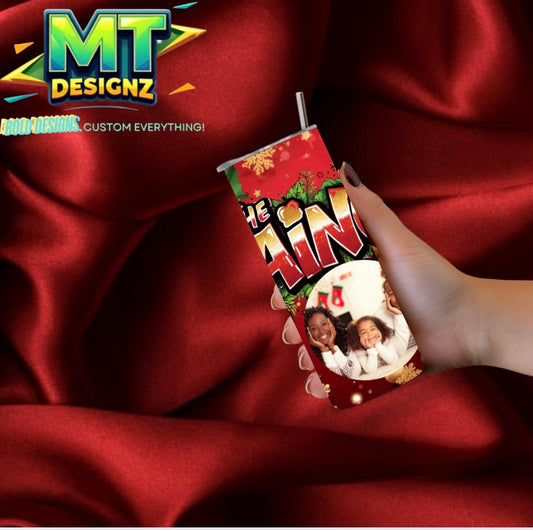 20 OZ Skinny Tumbler Holiday Design Hot and Cold Custom Design To add ice and fruit/charm lids Make Sure to select this option prior to checking out