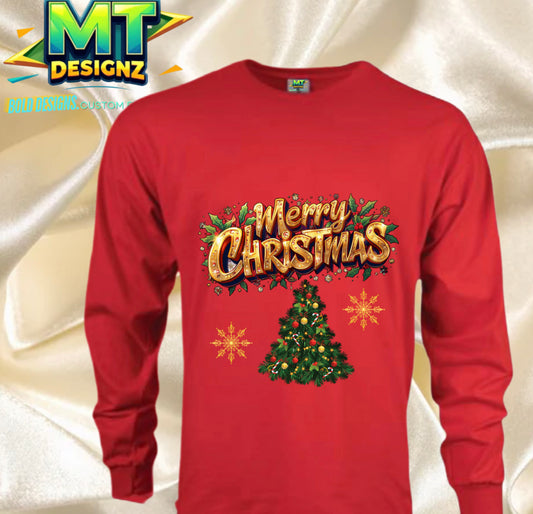 Holiday Custom “Merry Christmas ” Design Cotton Long Sleeve Shirts: E-mail for Customization after purchase- email within 24 hrs to change color shirt, design color or alterations