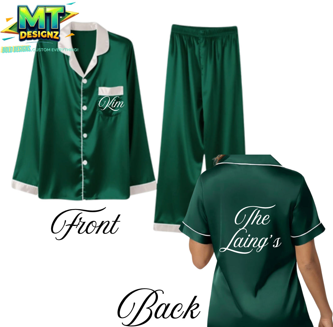 2PC Family Holiday Pajama Set Silk: Sizes for Adult/ Kids/ Toddlers  E-mail for Customization after purchase- Be Sure to select which color prior to adding to cart!