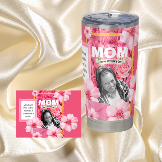 20 OZ Skinny Tumbler Hot and Cold- Mother’s Day Pink Design: Add your own Name/ Phrases and Pictures