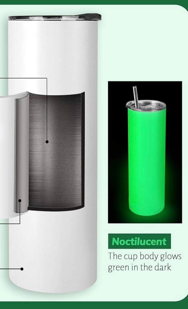 20 OZ Skinny Tumbler Nightmare on Elm St Glow in the Dark  Hot and Cold Custom Design To add ice and fruit/charm lids purchase add on separately