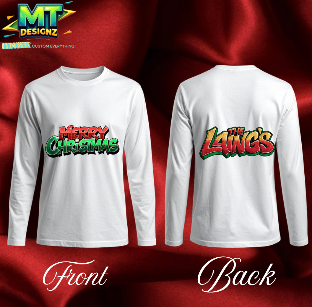 Holiday Custom Design Cotton Long Sleeve Shirts: E-mail for Customization after purchase- Be Sure to select which Design Option prior to adding to cart!