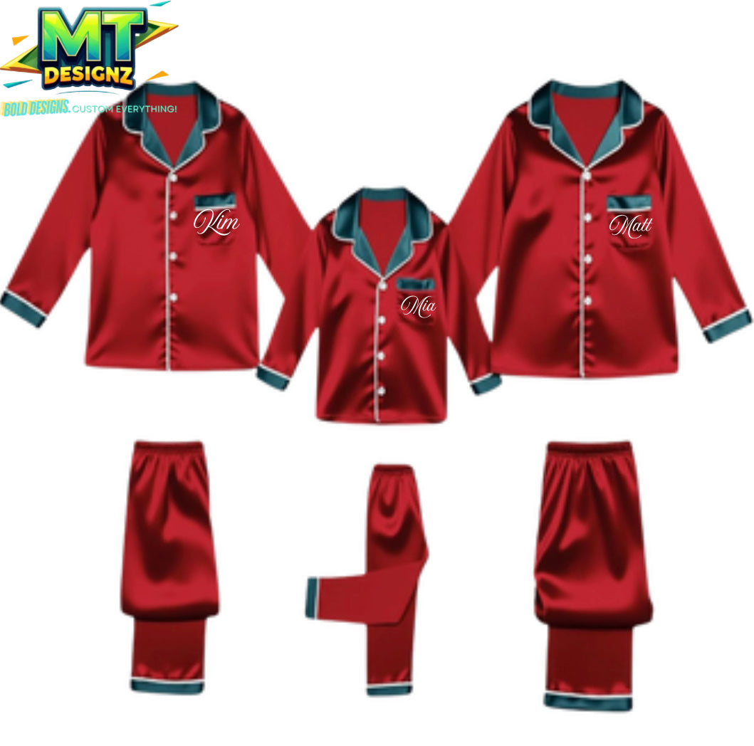 2PC Family Holiday Pajama Set Silk: Sizes for Adult/ Kids/ Toddlers  E-mail for Customization after purchase- Be Sure to select which color prior to adding to cart!