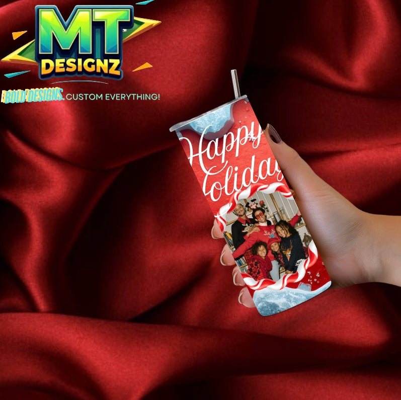 20 OZ Skinny Tumbler CandyCane Design Hot and Cold Custom Design To add ice and fruit/charm lids Make Sure to select this option prior to checking out (Copy)