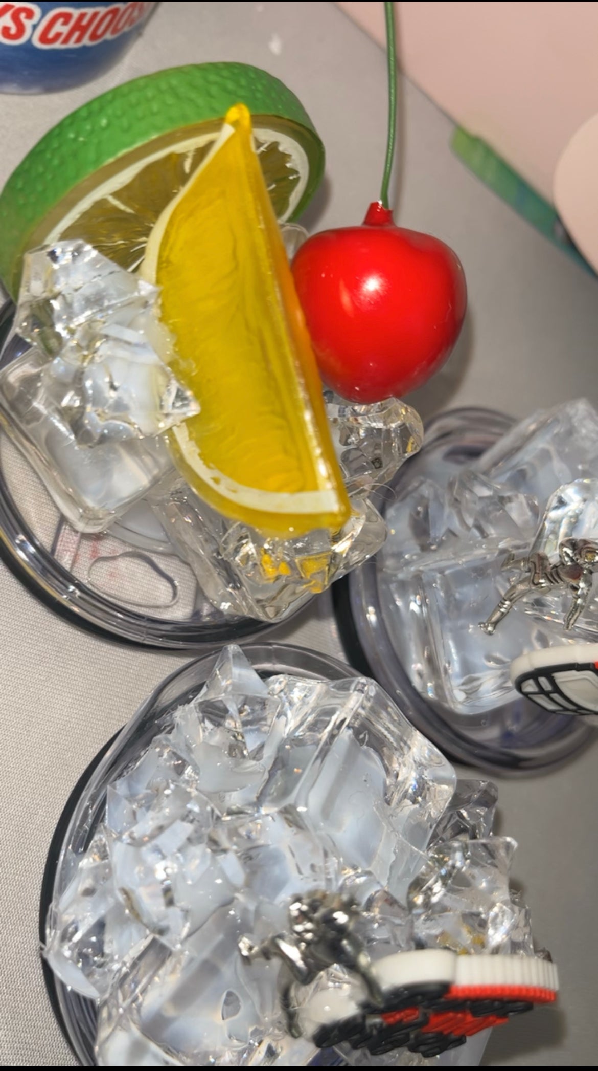 Fake Ice and Fruit/Charm Lids for Tumblers