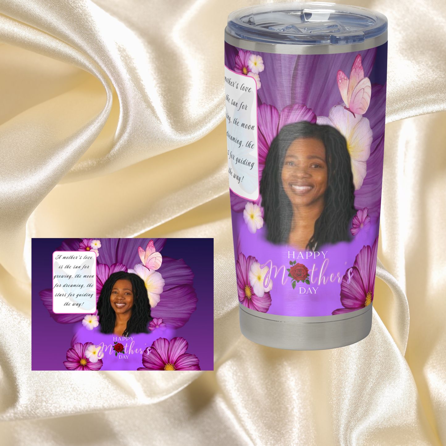 20 OZ Skinny Tumbler Hot and Cold Happy Mother’ Day Purple Design! Add your own Name/ Phrases and Pictures