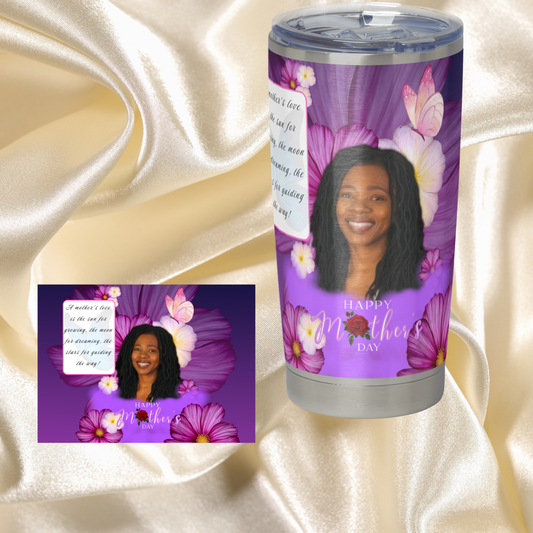20 OZ Skinny Tumbler Hot and Cold Happy Mother’ Day Purple Design! Add your own Name/ Phrases and Pictures