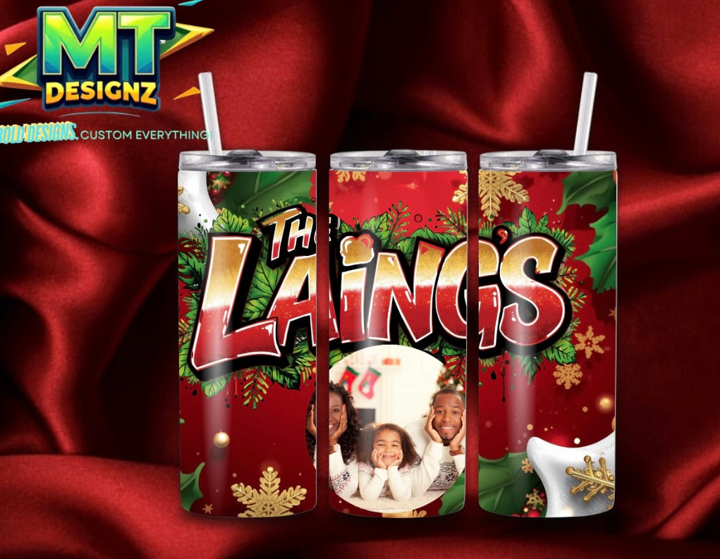 20 OZ Skinny Tumbler Holiday Design Hot and Cold Custom Design To add ice and fruit/charm lids Make Sure to select this option prior to checking out