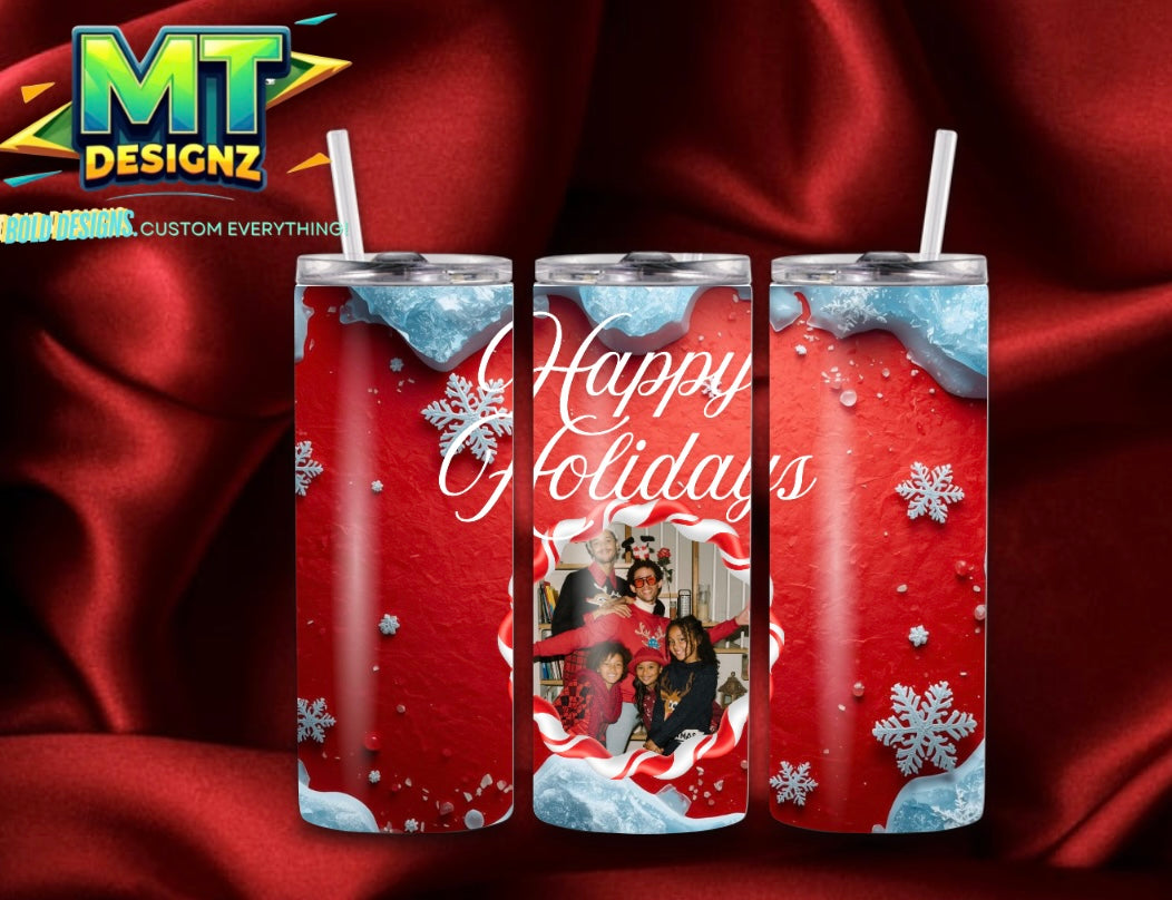 20 OZ Skinny Tumbler CandyCane Design Hot and Cold Custom Design To add ice and fruit/charm lids Make Sure to select this option prior to checking out (Copy)