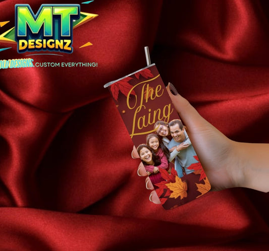 20 OZ Skinny Tumbler Fall Design Hot and Cold Custom Design To add ice and fruit/charm lids Make Sure to select this option prior to checking out