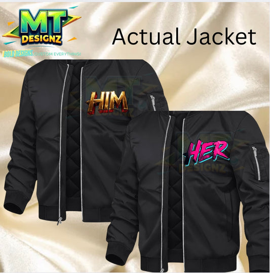 Adult HER or HIM Custom Bomber Jacket: E-mail for Customization after purchase: Be sure to select HER OR HIM DESIGN