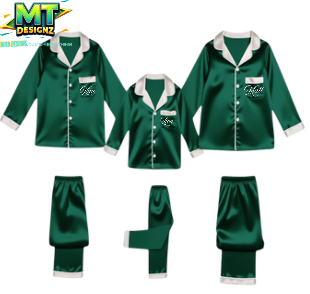 2PC Family Holiday Pajama Set Silk: Sizes for Adult/ Kids/ Toddlers  E-mail for Customization after purchase- Be Sure to select which color prior to adding to cart!