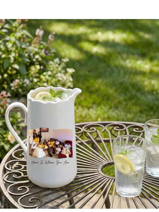 Custom Vase “ Home is where you are ” White Ceramic Pitcher Vase 8" Jug 1.5L Water Pitcher 50 Oz