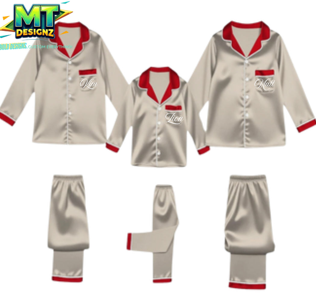 2PC Family Holiday Pajama Set Silk: Sizes for Adult/ Kids/ Toddlers  E-mail for Customization after purchase- Be Sure to select which color prior to adding to cart!