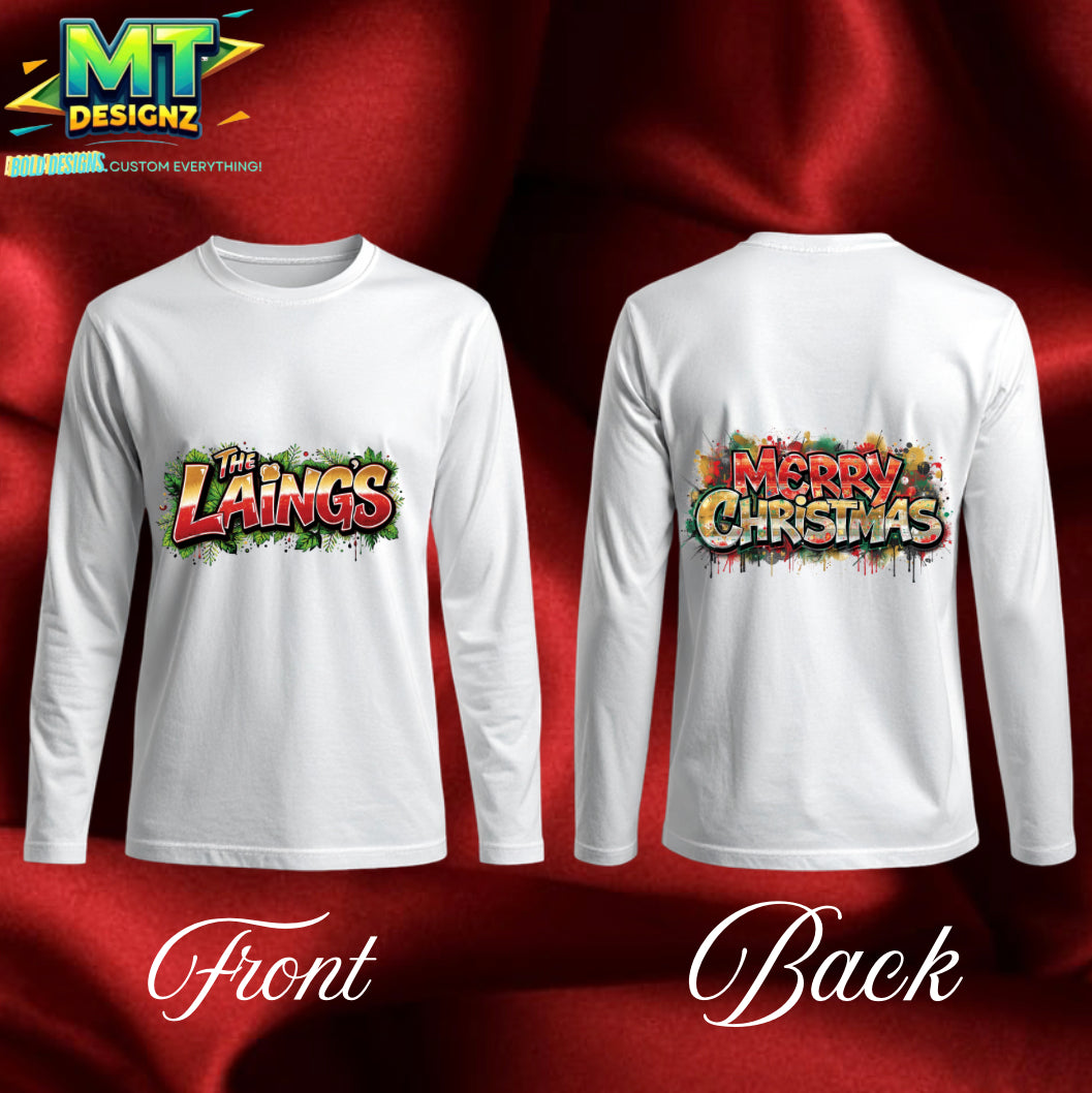 Holiday Custom Design Cotton Long Sleeve Shirts: E-mail for Customization after purchase- Be Sure to select which Design Option prior to adding to cart!