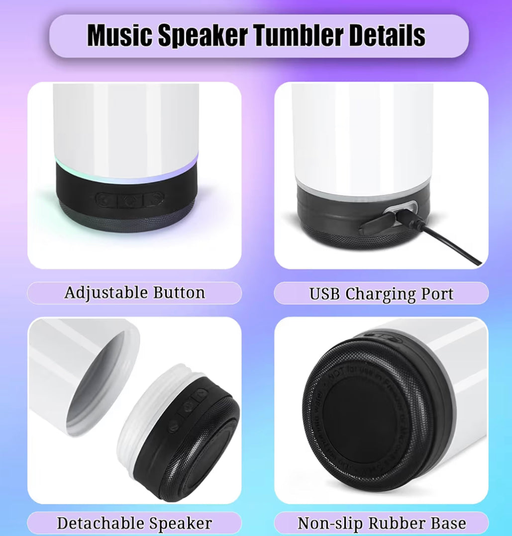 20 OZ Skinny Bluetooth Speaker Tumbler Custom Design Hot and Cold Custom Design To add ice and fruit/charm lids Make Sure to select this option prior to checking out