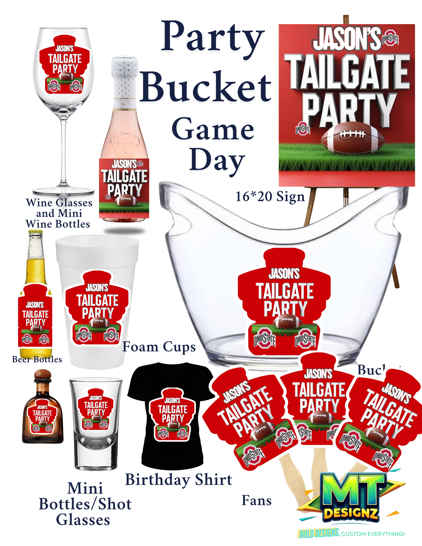 Adult Custom Party Buckets: Email MTDesignz.shop@gmail.com after purchase with 24hrs for customization!
