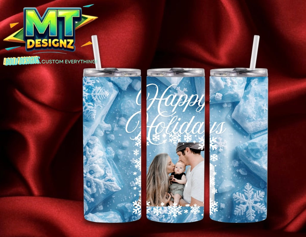 20 OZ Skinny Tumbler Holiday Snowflake Design Hot and Cold Custom Design To add ice and fruit/charm lids Make Sure to select this option prior to checking out