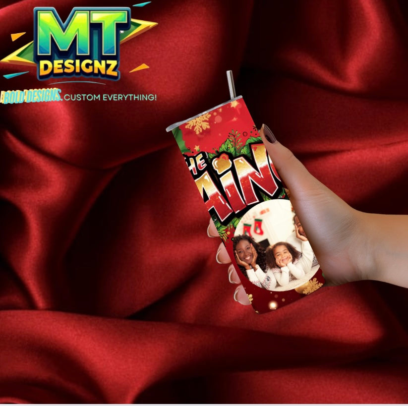 20 OZ Skinny Tumbler Holiday Design Hot and Cold Custom Design To add ice and fruit/charm lids Make Sure to select this option prior to checking out