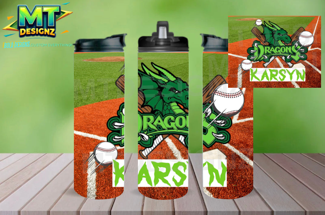 20 ounce Baseball Sports Stainless Steel Water Bottle Tumblers Cups with black Lid including clear lift up Straw or fast water flow option: Tumbler Hot and Cold 12/Hr Add your own Name/ Phrases and Pictures
