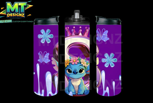 Stitch Girls Design: Stainless Steel Custom Water Bottle Tumblers Cups with black Lid including clear lift up Straw or fast water flow option: Tumbler Hot and Cold 12/Hr Email Childs Name and any customization ideas