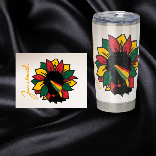 20 OZ Skinny Tumbler Hot and Cold Juneteenth with Woman Design! Add your own Name/ Phrases and Pictures