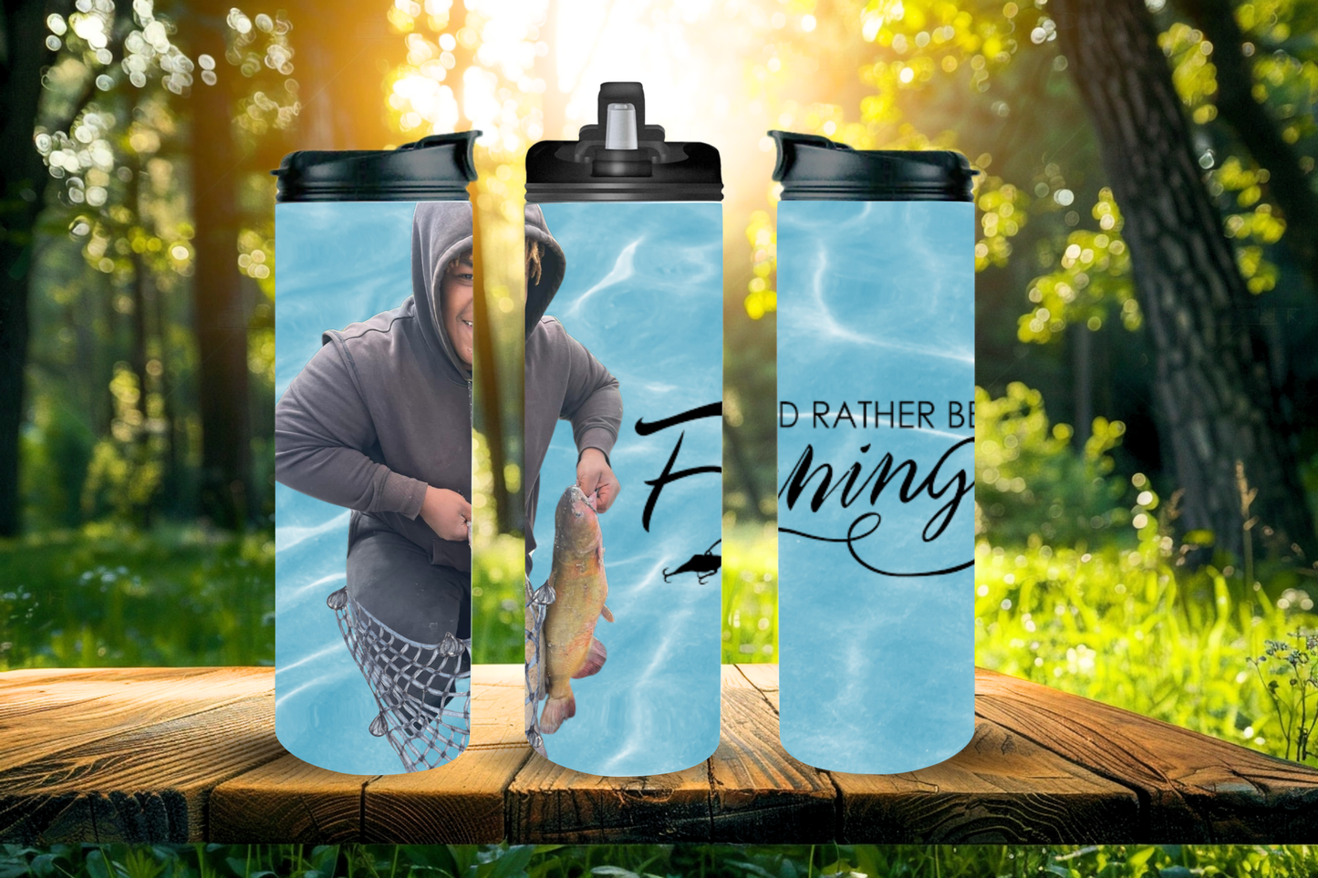 20 ounce “ID rather be fishing” Stainless Steel Water Bottle Tumblers Cups with black Lid including clear lift up Straw or fast water flow option: Tumbler Hot and Cold 12/Hr Add your own Name/ Phrases and Pictures