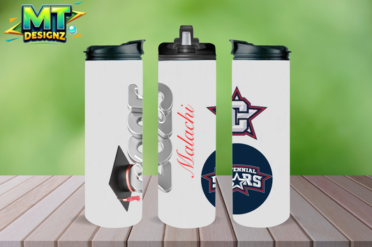 20 ounce graduation design Water Bottle Tumblers Cups with black Lid including clear lift up Straw or fast water flow option: Tumbler Hot and Cold 12/Hr Email the year, School name/colors