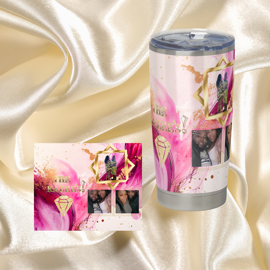 20 OZ Skinny Tumbler Hot and Cold- Pink and Gold Design: Add your own Name/ Phrases and Pictures