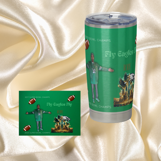 20 OZ Skinny Tumbler Hot and Cold- Philadelphia Eagles Green Design: Add your own Name/ Phrases and Pictures