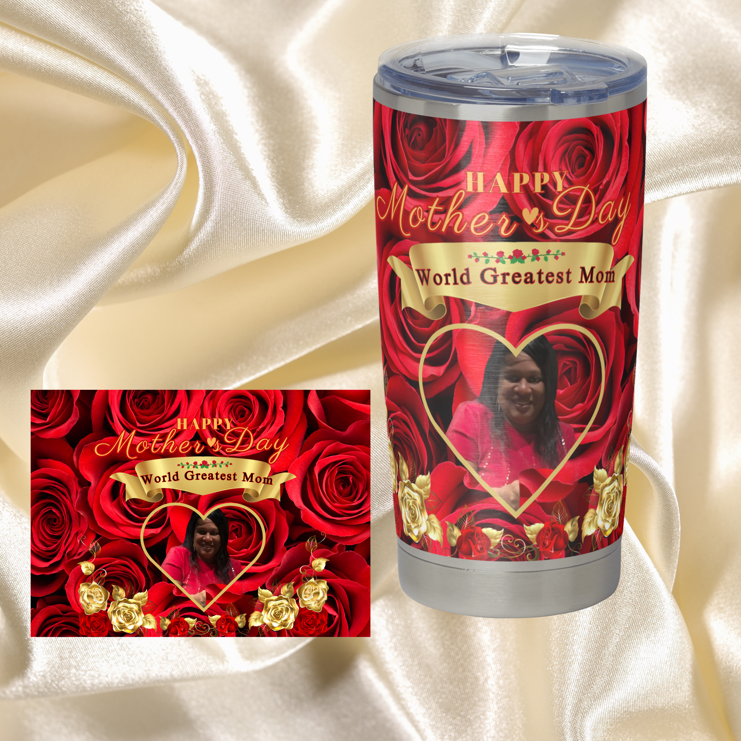 20 OZ Skinny Tumbler Hot and Cold- Happy Mother’s Day Red Rose: Add your own Name/ Phrases and Pictures